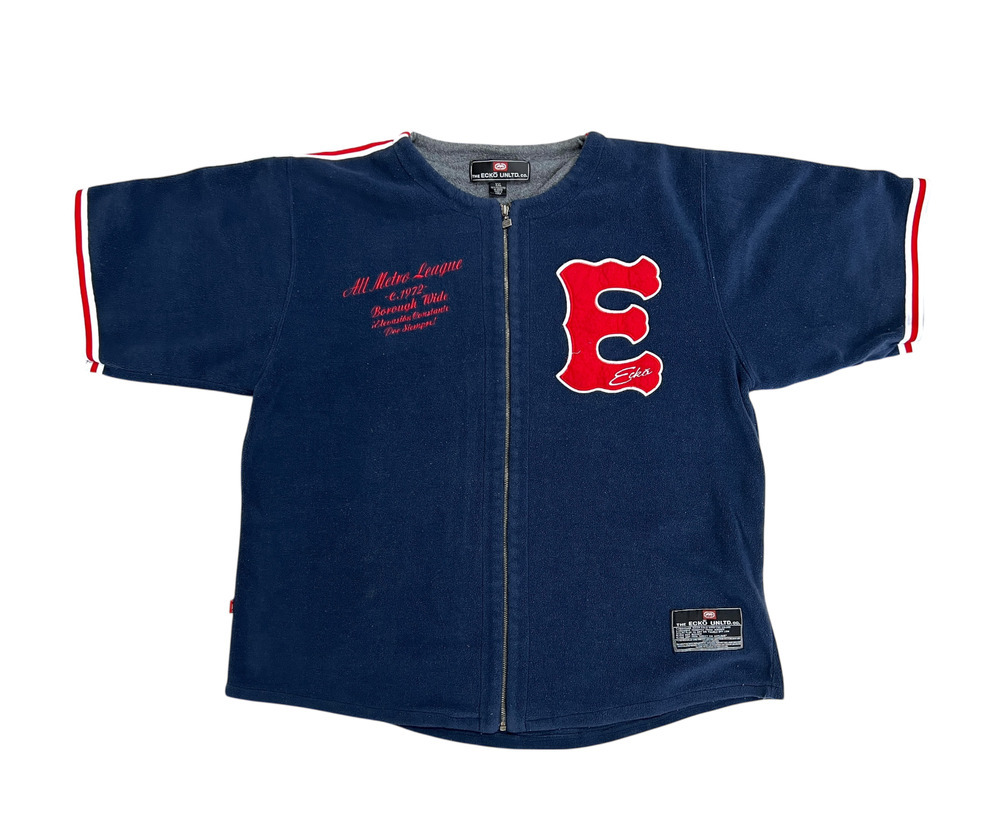 Ecko Unltd Shirt Mens 2XL Blue Baseball winter jacket Jersey fleece Vintage 1999